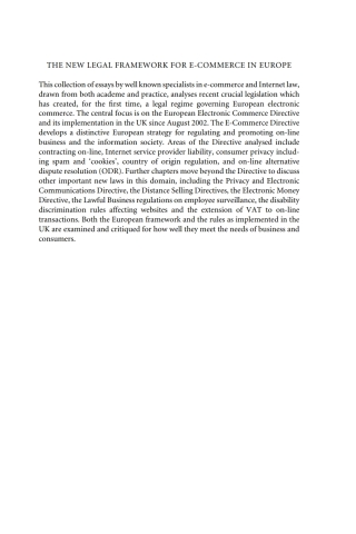Cover image: The New Legal Framework for E-Commerce in Europe 1st edition 9781841134512
