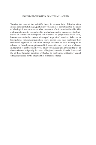 Cover image: Uncertain Causation in Medical Liability 1st edition 9781841135175