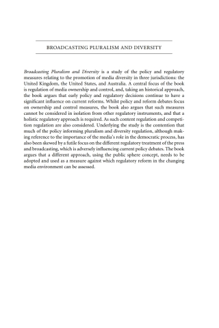 Cover image: Broadcasting Pluralism and Diversity 1st edition 9781841132143