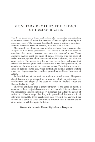 Cover image: Monetary Remedies for Breach of Human Rights 1st edition 9781841135113
