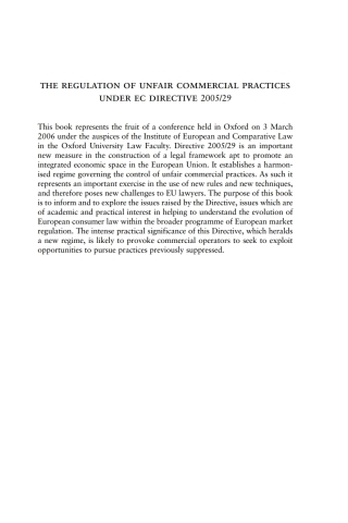 Cover image: The Regulation of Unfair Commercial Practices under EC Directive 2005/29 1st edition 9781841136998