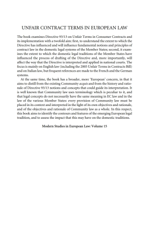 Imagen de portada: Unfair Contract Terms in European Law 1st edition 9781841135946