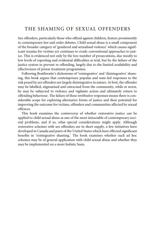 Cover image: The Shaming of Sexual Offenders 1st edition 9781841135922