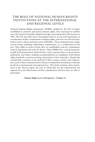Cover image: The Role of National Human Rights Institutions at the International and Regional Levels 1st edition 9781841133942