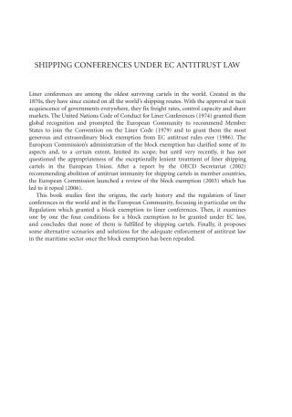 Cover image: Shipping Conferences under EC Antitrust Law 1st edition 9781841135274