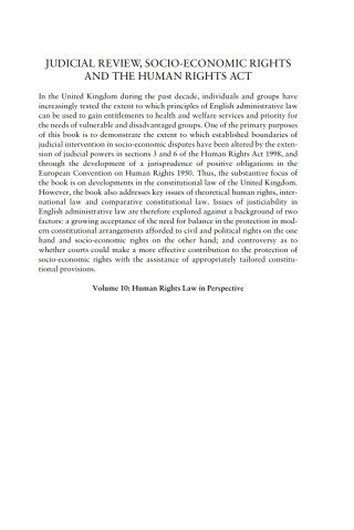 Cover image: Judicial Review, Socio-Economic Rights and the Human Rights Act 1st edition 9781841139760