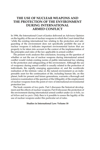 Cover image: The Use of Nuclear Weapons and the Protection of the Environment during International Armed Conflict 1st edition 9781841137452