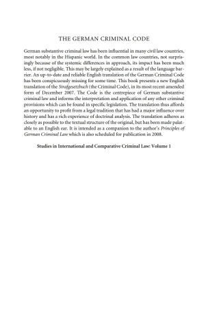 Imagen de portada: The German Criminal Code 1st edition 9781841138312