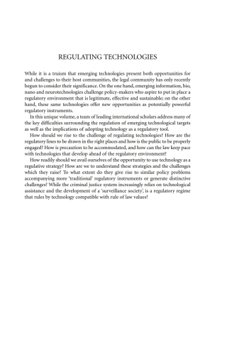 Cover image: Regulating Technologies 1st edition 9781841137889