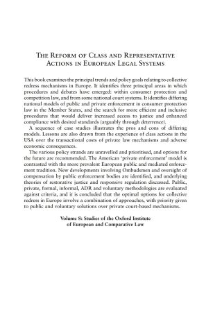 Cover image: The Reform of Class and Representative Actions in European Legal Systems 1st edition 9781841139029