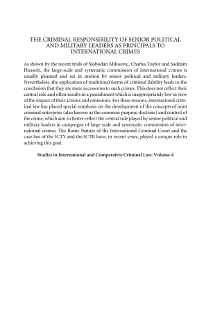 Cover image: The Criminal Responsibility of Senior Political and Military Leaders as Principals to International Crimes 1st edition 9781849460903