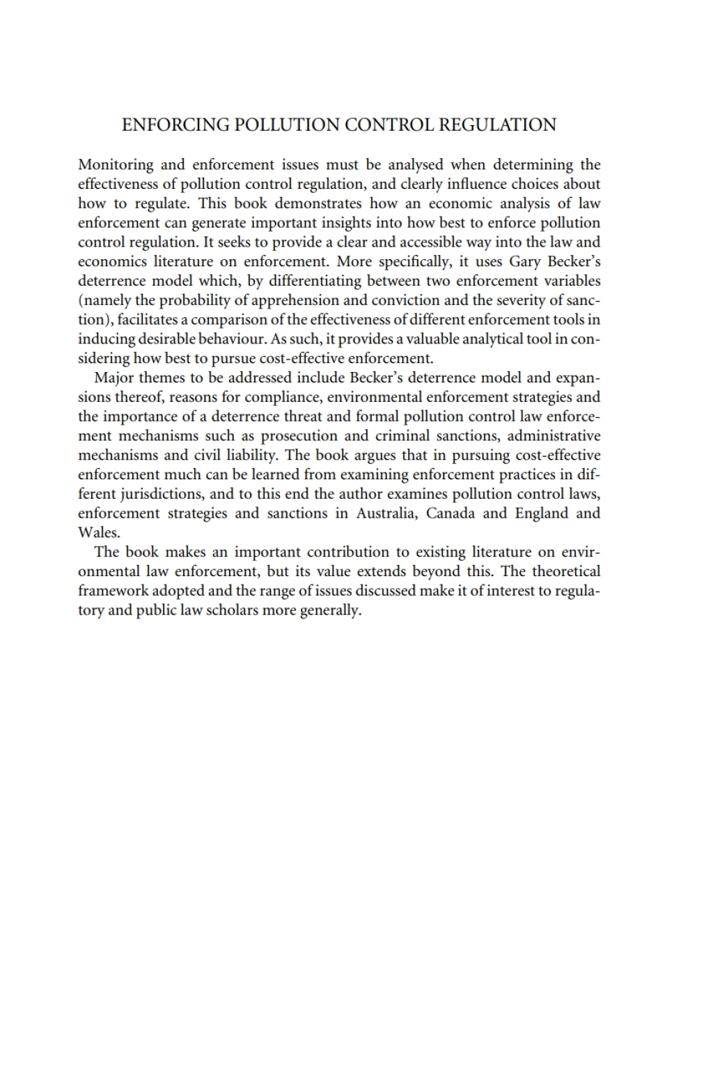 Enforcing Pollution Control Regulation Strengthening Sanctions and Improving Deterrence 1st Edition