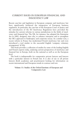 Cover image: Current Issues in European Financial and Insolvency Law 1st edition 9781841139357