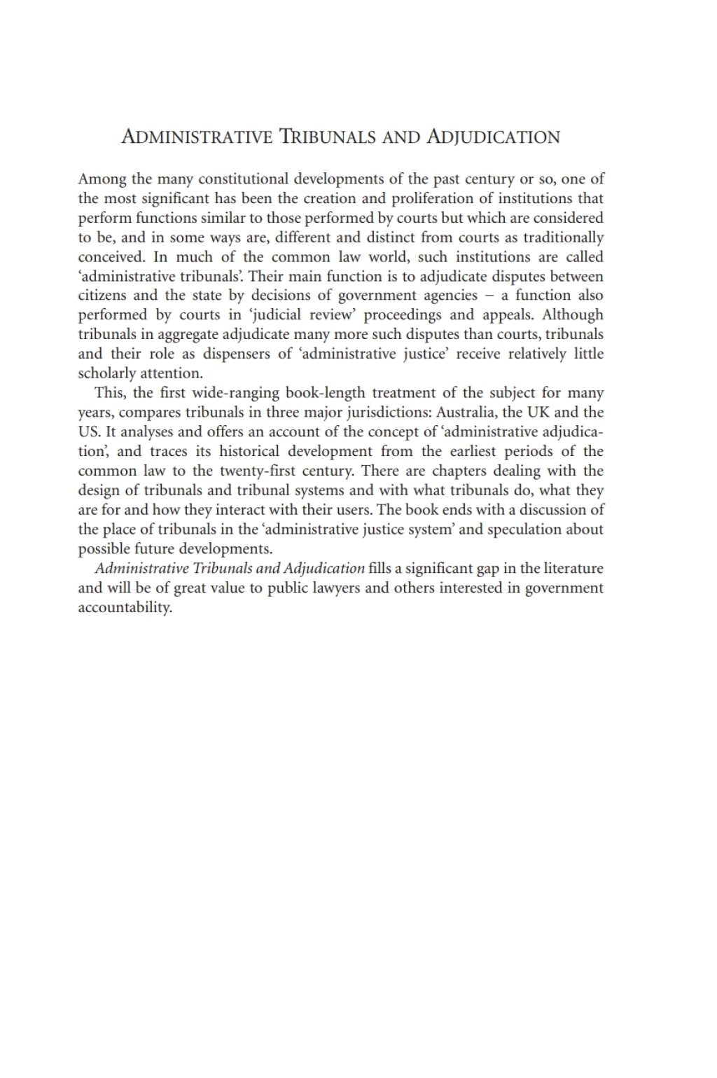 Administrative Tribunals and Adjudication Comparative and International Perspectives 1st Edition