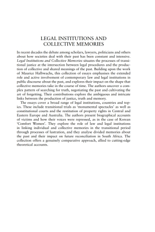 Cover image: Legal Institutions and Collective Memories 1st edition 9781841133263