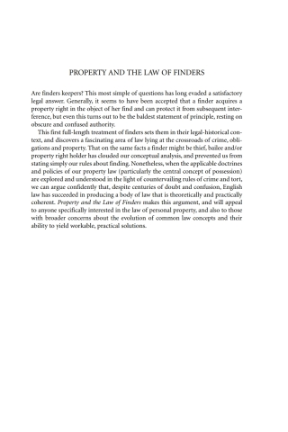 Cover image: Property and the Law of Finders 1st edition 9781841135755