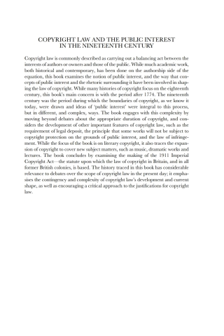 Cover image: Copyright Law and the Public Interest in the Nineteenth Century 1st edition 9781841137865