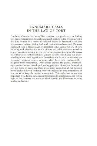 Cover image: Landmark Cases in the Law of Tort 1st edition 9781509905072