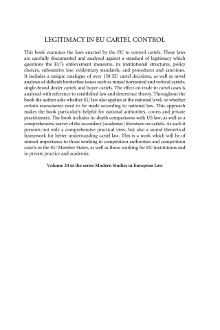 Cover image: Legitimacy in EU Cartel Control 1st edition 9781849460057