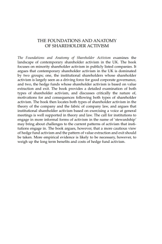 Cover image: The Foundations and Anatomy of Shareholder Activism 1st edition 9781841136585