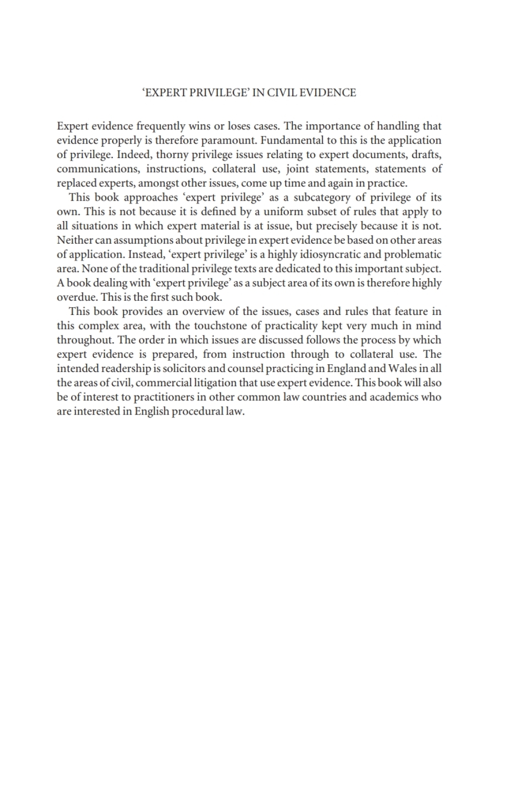 Expert Privilege’ in Civil Evidence 1st Edition