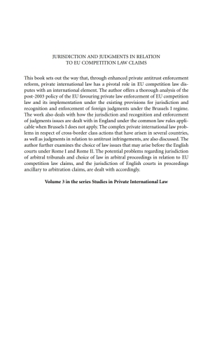 Cover image: Jurisdiction and Judgments in Relation to EU Competition Law Claims 1st edition 9781841136592