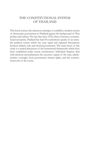 Cover image: The Constitutional System of Thailand 1st edition 9781841139722