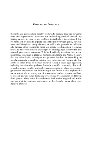 Cover image: Governing Biobanks 1st edition 9781841139050