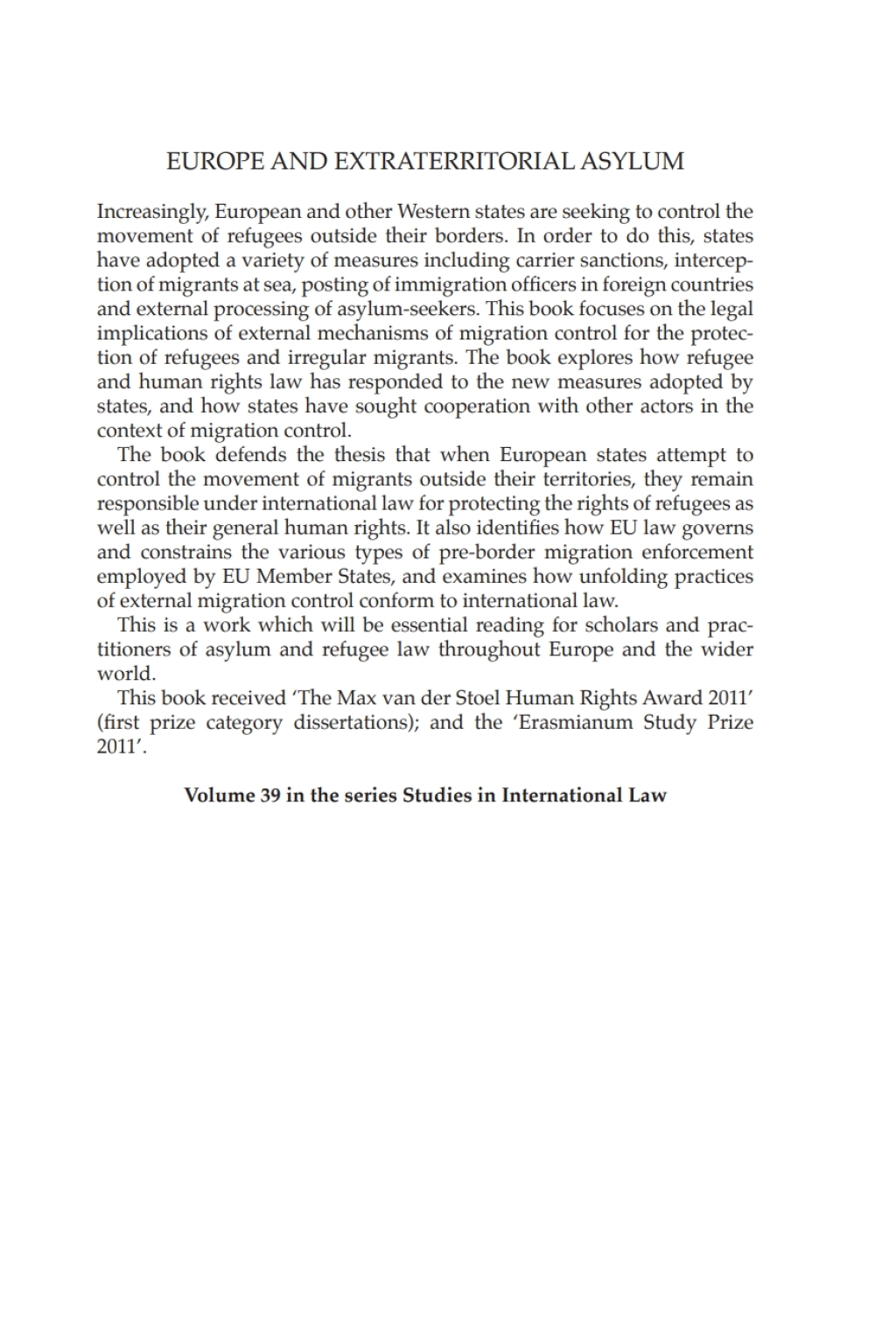 Europe and Extraterritorial Asylum Text, Cases and Materials 1st Edition