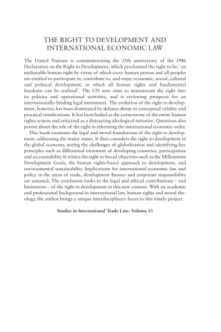 Cover image: The Right to Development and International Economic Law 1st edition 9781841136004