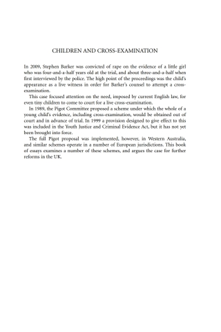 Cover image: Children and Cross-Examination 1st edition 9781849463072