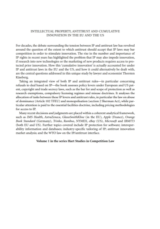 Cover image: Intellectual Property, Antitrust and Cumulative Innovation in the EU and the US 1st edition 9781849463065