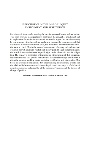 Cover image: Enrichment in the Law of Unjust Enrichment and Restitution 1st edition 9781849463294