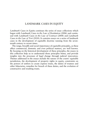 Imagen de portada: Landmark Cases in Equity 1st edition 9781849461542