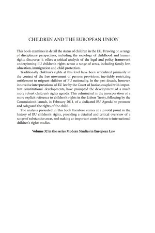 Cover image: Children and the European Union 1st edition 9781841137650