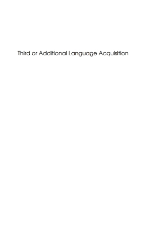 Titelbild: Third or Additional Language Acquisition 1st edition 9781847690036