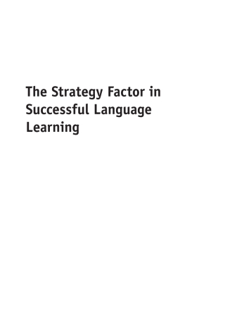 Imagen de portada: The Strategy Factor in Successful Language Learning 1st edition 9781847699404