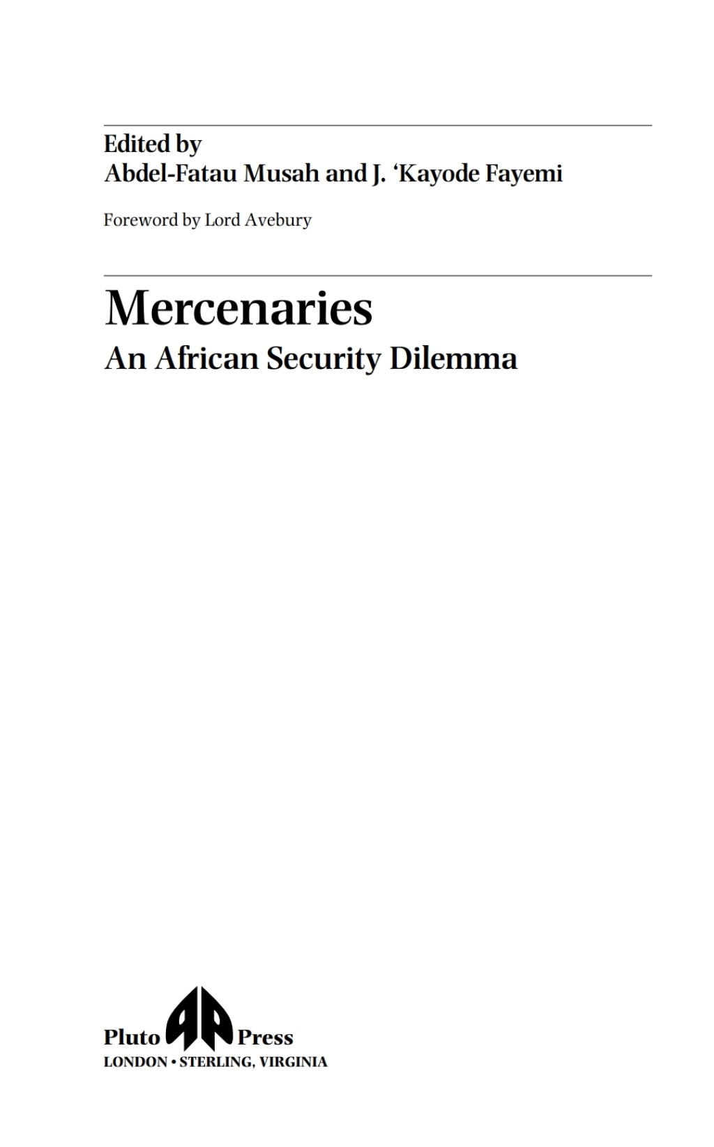 Mercenaries An African Security Dilemma 1st Edition