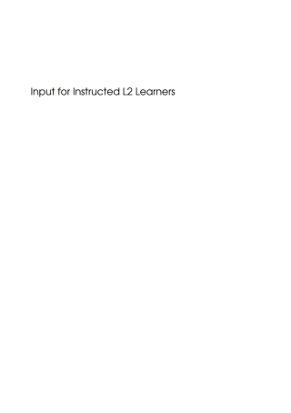 Cover image: Input for Instructed L2 Learners 1st edition 9781853599378