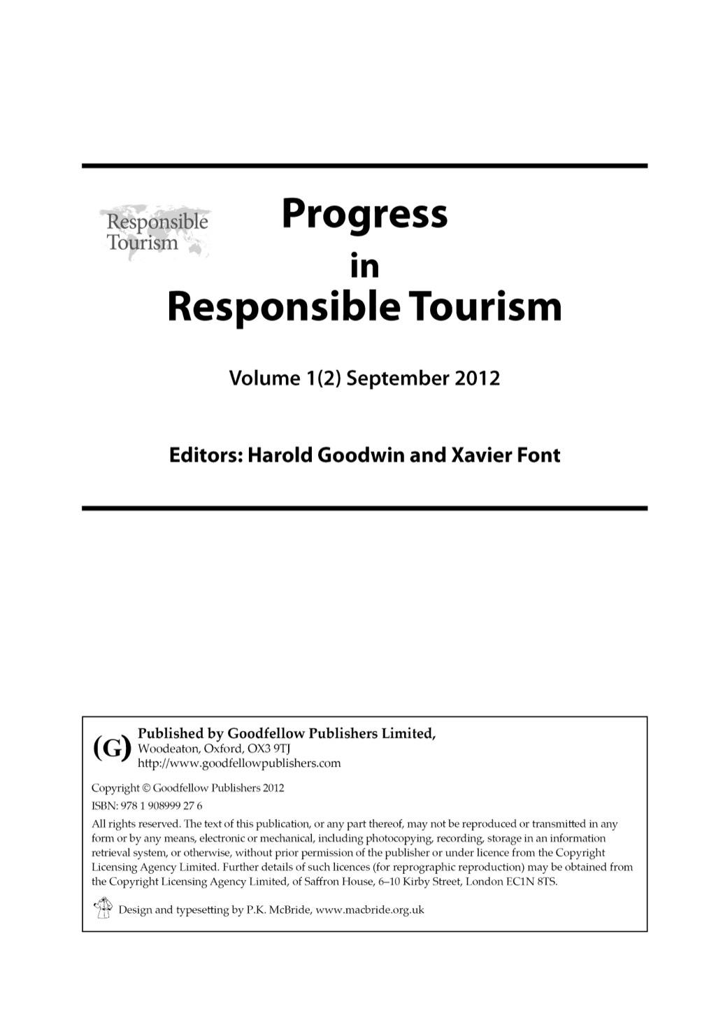 Progress in Responsible Tourism Volume 1, Issue 2