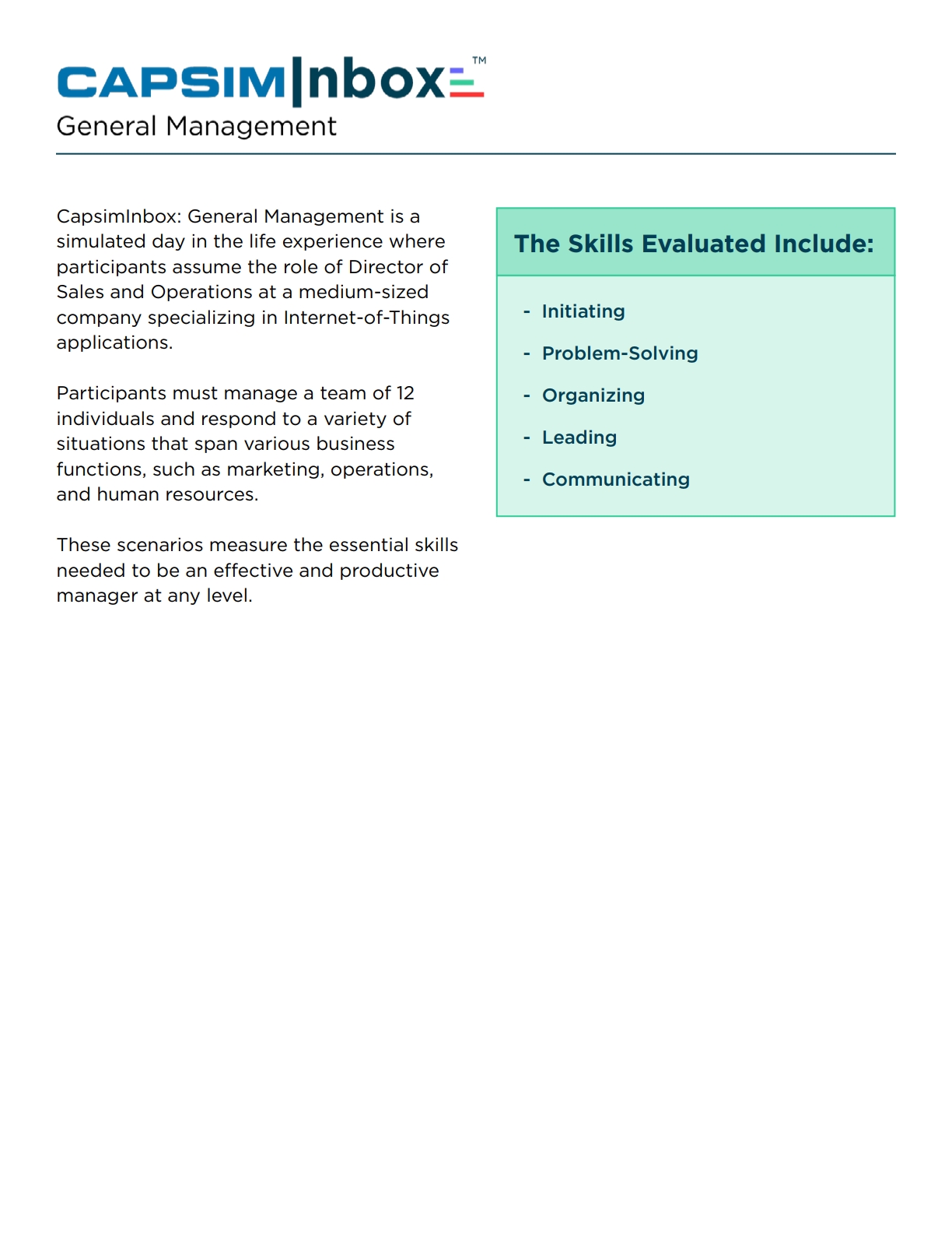 CapsimInbox: General Management