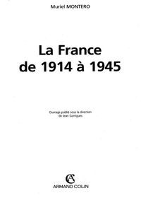 Cover image: La France de 1914 à 1945 9782200252694