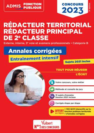 Cover image: Annales corrigées  Rédacteur territorial et Rédacteur principal 2e classe - Catégorie B - Concour... 3rd edition 9782311215670