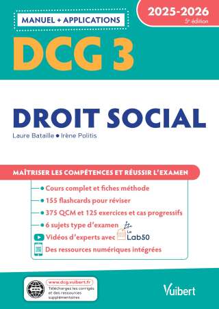 Cover image: DCG 3 - Droit social : Manuel et Applications 2025-2026 5th edition 9782311414424