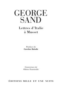 Cover image: Lettres d'Italie à Musset 9782842058005