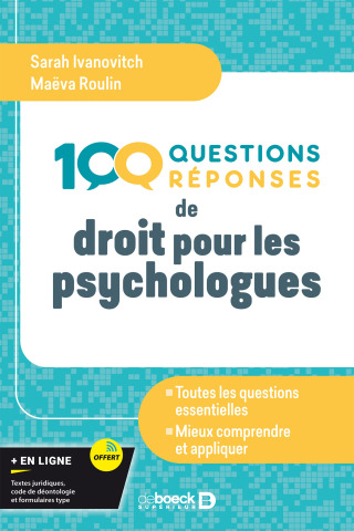 Cover image: 100 questions-réponses de droit pour les psychologues 1st edition 9782807364431