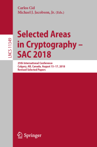 表紙画像: Selected Areas in Cryptography – SAC 2018 9783030109691
