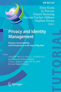 Cover image: Privacy and Identity Management. Fairness, Accountability, and Transparency in the Age of Big Data 9783030167431