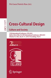 Cover image: Cross-Cultural Design. Culture and Society 9783030225797
