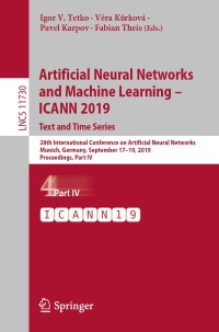 Imagen de portada: Artificial Neural Networks and Machine Learning – ICANN 2019: Text and Time Series 9783030304898